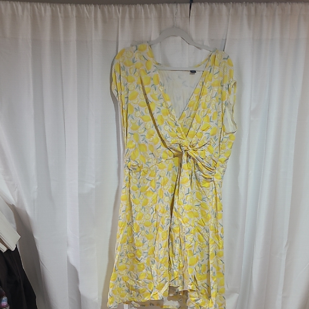 Lands End Lemon Yellow Floral Faux Wrap Dress